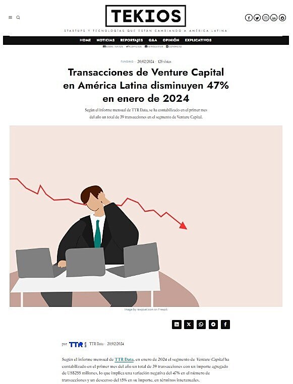 Transacciones de Venture Capital en Amrica Latina disminuyen 47% en enero de 2024